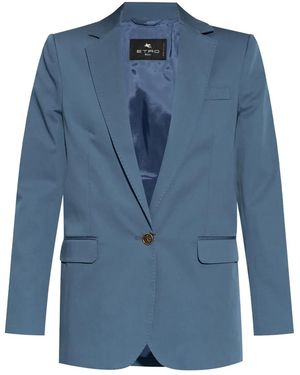 Etro Single-Breasted Cotton Blazer - Blue