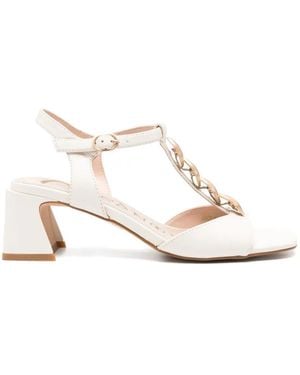 CafeNoir Chain-Link T-Bar Sandals - White