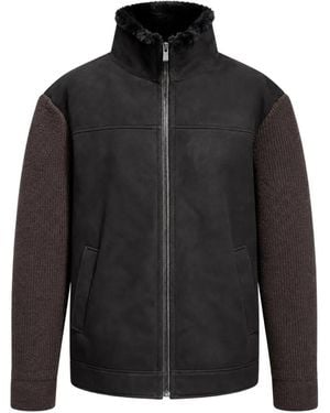 Poche Paris Knit-Sleeve Faux-Fur Collar Jacket - Black