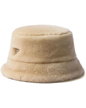 Prada Shearling Bucket Hat - Natural