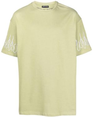 Vision Of Super Flame-Embroidered Cotton T-Shirt - Yellow