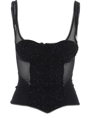 IANIRA MEDA Embellished Mesh-Panel Top - Black