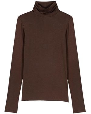 Maje Top Con Cuello Vuelto - Marrón