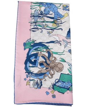 Gucci Fular Con Motivo Acuático - Azul