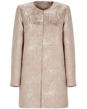 Emme Floral-Embroidered Lurex-Detail Coat - Natural