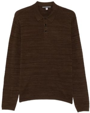 John Varvatos Textured Long-Sleeve Polo Shirt - Brown