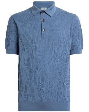 Etro Paisley-Motif Knit Cotton Polo Shirt - Blue