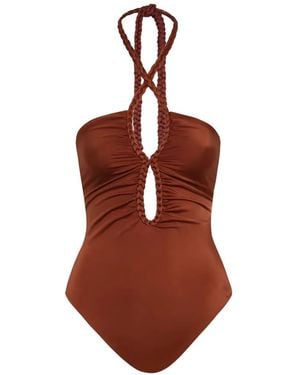 JUAN DE DIOS Saint Tropez Braided-Trim Swimsuit - Brown