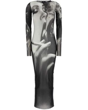 Jean Paul Gaultier Printed Mesh Dress - Grey