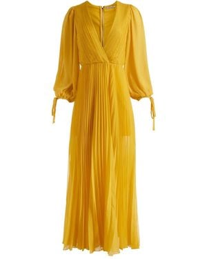 Alice + Olivia Pleated V-Neck Maxi Day Dress - Yellow