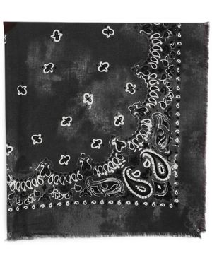 Destin Paisley-Print Frayed Scarf - Black