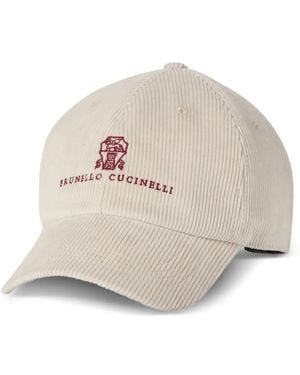 Brunello Cucinelli Casquette De Baseball En Coton Et Cachemire Velours Avec Logo Brodé - Natural