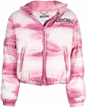 Moschino Brushstroke-Print Puffer Jacket - Pink