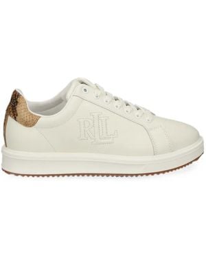 Ralph Lauren Ainsley Snakeskin-Effect Logo-Embroidered Sneakers - White