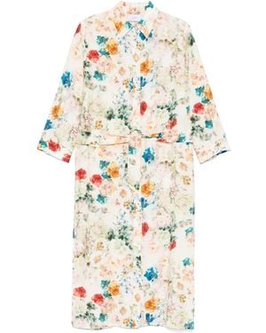 So Allure Chemisier Midi A Fiori - Bianco