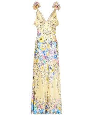 CAMILLA Robe Longue Col-V À Fleurs - Metallic