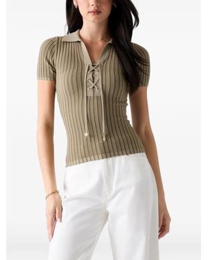 Guess Lace-Up Polo Top - Green