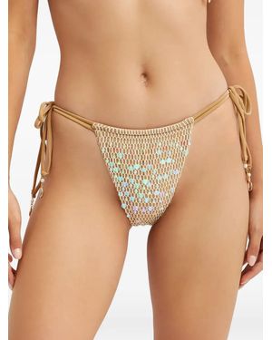 Beach Bunny Sequinned Mesh Bikini Bottoms - Natural