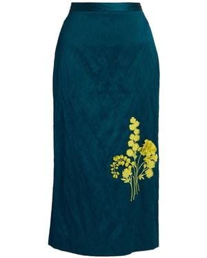 Erdem Falda Midi De Satén Con Bordado - Azul