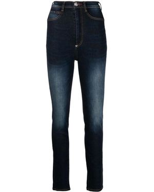Philipp Plein Stonewashed High-Waisted Jeggings - Blue