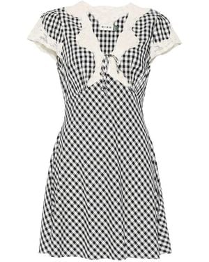 RIXO London Vestido Corto Lacie A Cuadros Gingham - Blanco