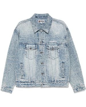 A Bathing Ape Logo-Embroidered Denim Jacket - Blue