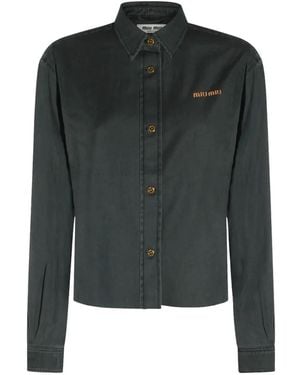 Miu Miu Camisa Con Logo Bordado - Negro