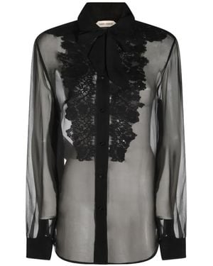 Alberta Ferretti Lace-Panelled Pussy-Bow Shirt - Black