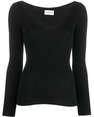 P.A.R.O.S.H. V-Neck Ribbed-Knit Top - Black