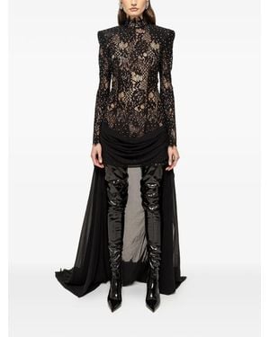 Nissa Robe Courte En Dentelle À Ornements En Cristal - Black