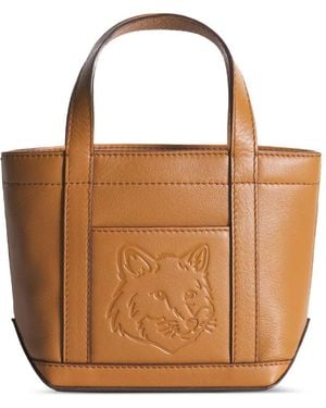 Maison Kitsuné Mini Fox-Head Embossed Leather Tote Bag - Brown