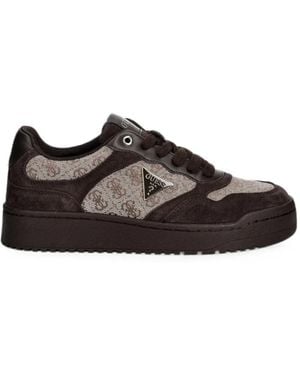 Guess Logo-Print Suede-Panelled Sneakers - Brown