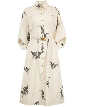 Moncler Floral-Print Cotton Dress - Natural