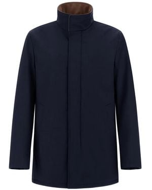 Herno Chubasquero De Sarga Con Cuello Alto - Azul