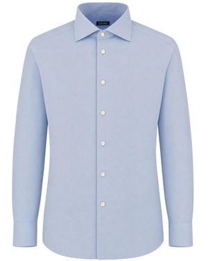 ZEGNA Long-Sleeve Button-Down Cotton Shirt - Blue