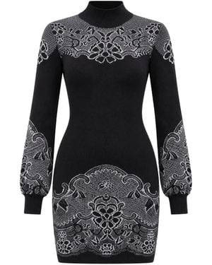 Twinset Jacquard-Knit High-Neck Mini Dress - Black