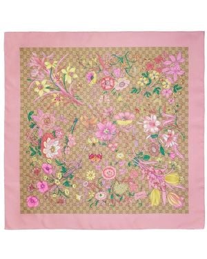 Gucci Printed Gg Silk Twill Carré - Pink