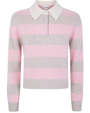 Kujten Striped Polo-Neck Sweater - Pink