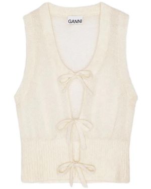 Ganni Mohair-Merino Knit Sleeveless Jacket - Natural
