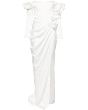 Ana Radu Floral-Appliqué Draped Gown - White