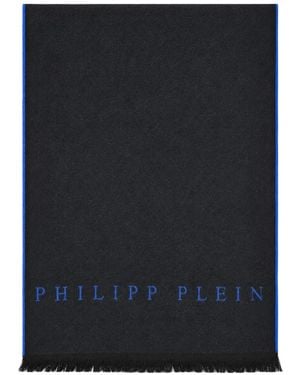 Philipp Plein Monogram-Print Fringed Scarf - Black