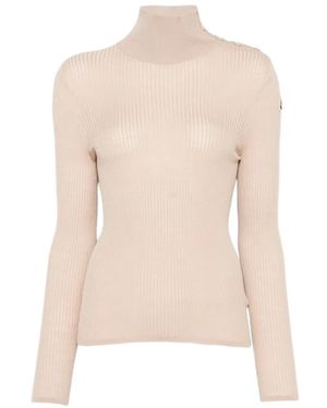 Moncler Jersey De Canalé Con Cierre De Botón - Blanco