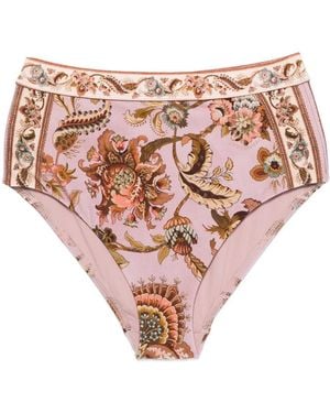 Zimmermann Aster Floral-Print Bikini Bottoms - Pink