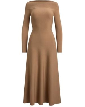 Ralph Lauren Off-Shoulder Knitted Midi Dress - Brown