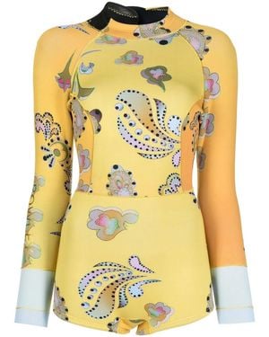 Cynthia Rowley Paisley-Print Long-Sleeve Wetsuit - Yellow