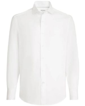 Brunello Cucinelli Cotton Twill Slim-Fit Shirt - White
