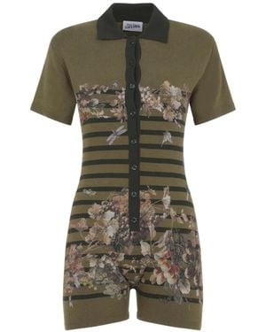 Jean Paul Gaultier Floral-Print Striped Playsuit - Green