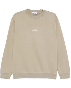 Stone Island Logo-Embroidered Crew Neck Sweatshirt - Natural