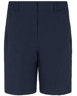 Emporio Armani Seersucker Elastic-Waist Shorts - Blue
