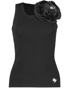 BERNADETTE Marcel Rose-Embellished Ribbed Tank - Black
